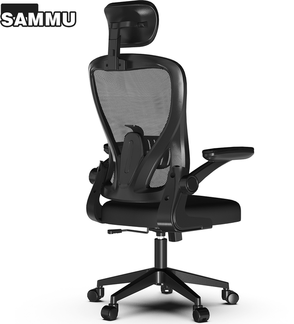 SAMMU 컴퓨터 의자 사무용 의자 학습용 의자 게이밍 의자 인체 공학적 디자인 조절 가능한 팔걸이 및 요추 지지대, 검은색, 머리받침대가있다