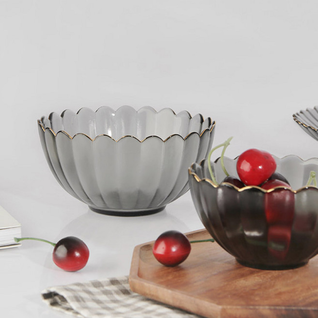 그레이 골드라인 원형 유리 접시 2size 다용도 유리볼 그릇 플레이트, 1개