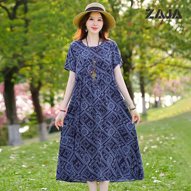 ZAJA 여성 원피스 엄마룩 루즈핏 빅사이즈 프린트 원피스 편한 데일리룩