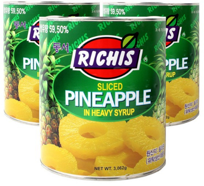 메가커피 동서 리치스 파인애플 슬라이스 3kg 3개세트, 9kg, 2개
