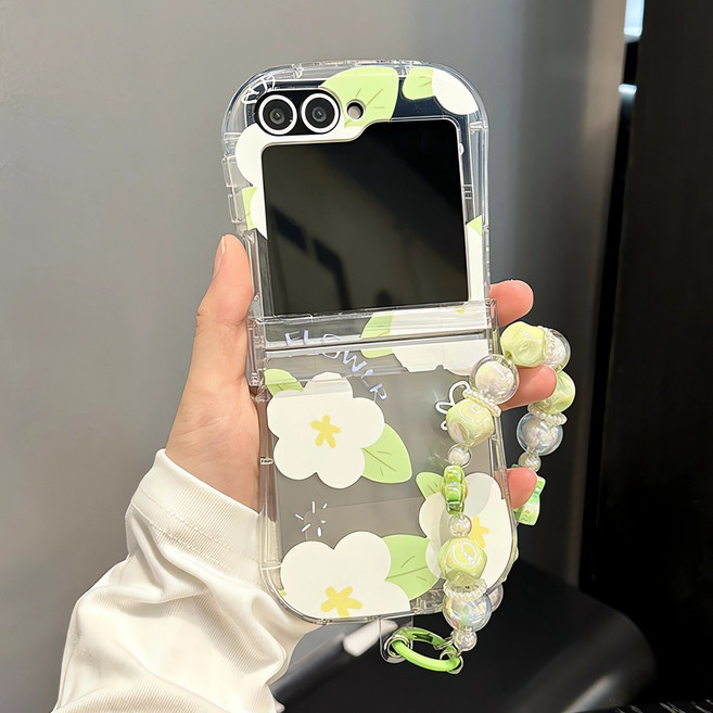 갤럭시 z플립3 z플립4 z플립5 z플립6 z플립7 힌지보호 휴대폰케이스 투명 실리콘 화이트 빅 플라워