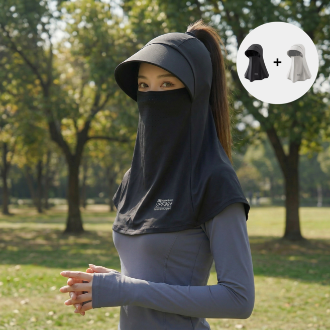 자외선차단 쿨링 썬캡 마스크 일체형 모자 아웃도어 여름용 등산 낚시 UV 1+1