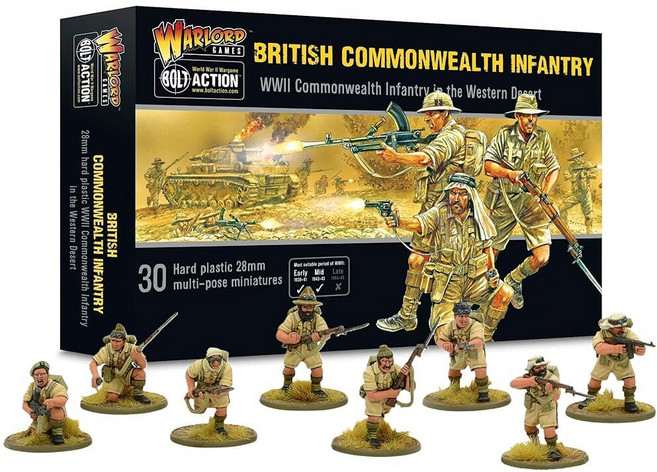 Warlord Games Wargames Delivered Bolt Action 영국 영연방 사막 보병 1:56 테이블 탑 미니어처 - 플라스틱 페인트 가능한 미니어처 2차 세, Warlord Games Wargames Deliver