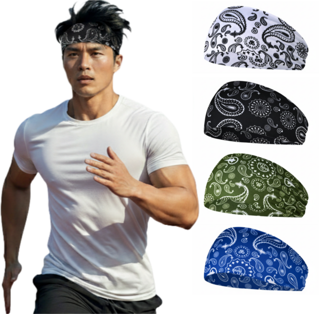 핀딘 스포츠 헤어밴드 땀흘림방지 러닝 땀흡수, 1개, 블랙+화이트+카키+블루