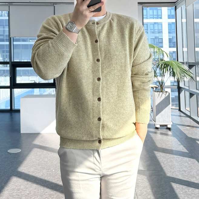 룩플레인 울 원단 세련된 라운드 니트 가디건 10color