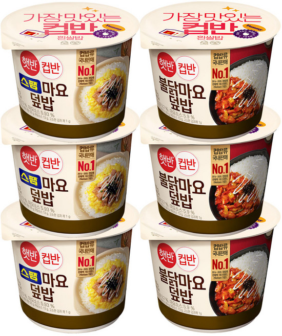 컵반 스팸마요덮밥3p +불닭마요덮밥3p, 6개, 216g