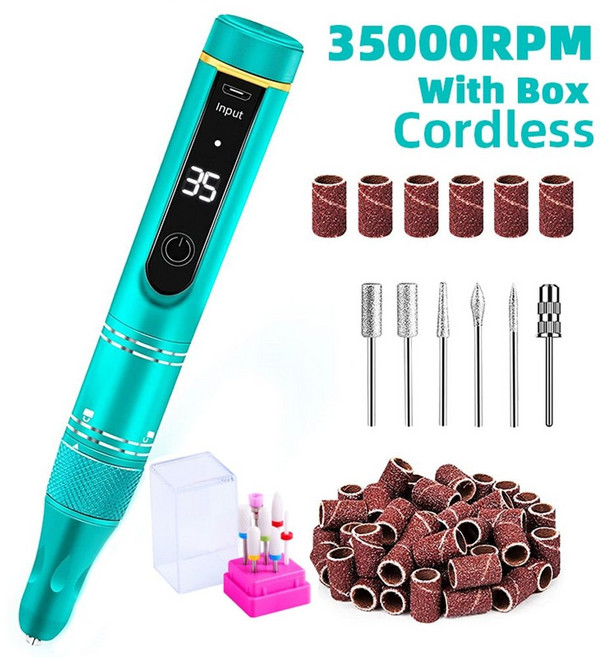 젤 네일 드릴 스케일러 풋헬퍼 손발톱 그라인더 스케일링 세신기, 35000RPM 그린 추가헤드 세트
