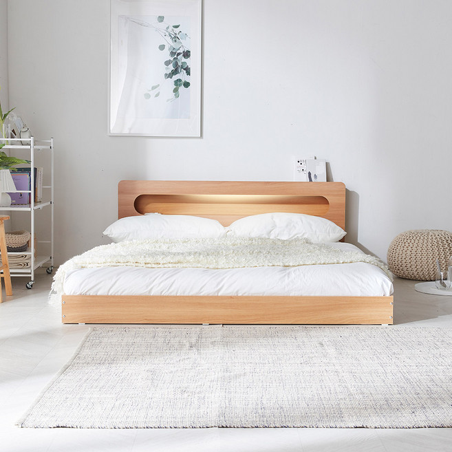 파로마 에밋 LED 저상형침대 일반형 퀸 Q 프레임만, 오크