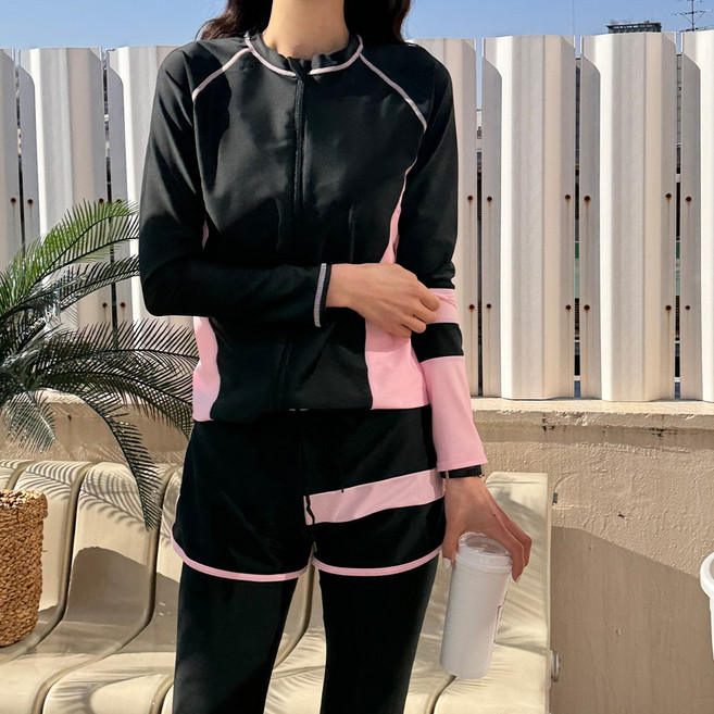 피넬젯 여성용 스트라이프 래쉬가드 5종세트, 연핑크