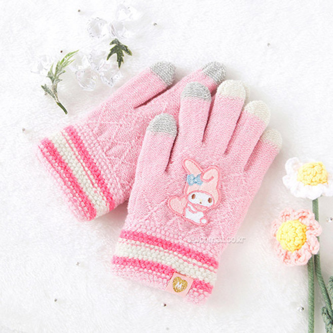 산리오 니트장갑 손가락 털 겨울 방한 외출용 캐릭터 아동