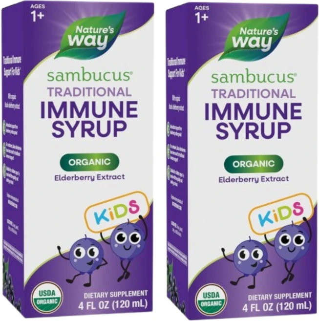 Nature's Way 삼부커스 아동용 유기농 엘더베리 시럽 120ml 2개 - 쿠팡