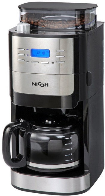 NICOH 美式自動錐刀研磨咖啡機 2-12杯份量 預約定時功能, NK-C012, 銀色面板