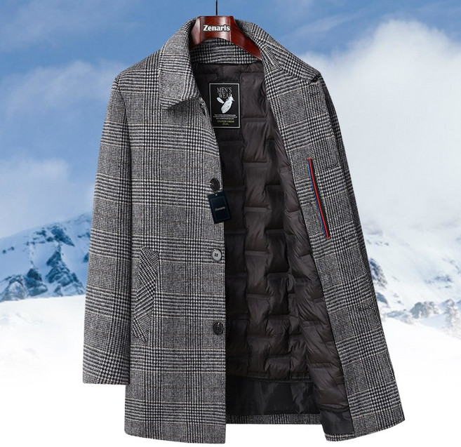 Zenaris 남자 블레이져 카라넥 체크 정장 모직 울코트 비즈니스 하프코트 탈부착 패딩코트 자켓