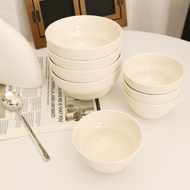 Starry Sea 스트라이프 부조 밥그릇국그릇세트4인 8p 심플하고 패션 식기 센스있는집들이선물, 8개, 베이지색