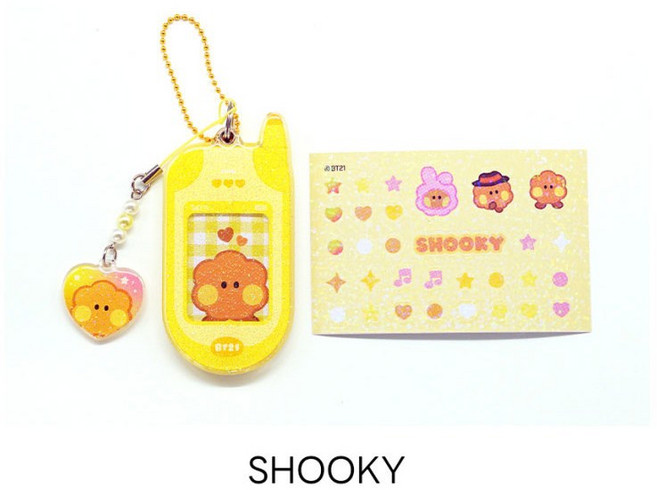 BT21 미니니 레트로 키링 폴더폰 스타일 열쇠고리 가방키링 키홀더 + BTS포토카드 특전, 슈키SHOOKY, 1개