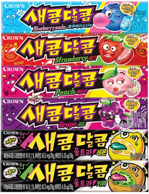 크라운 새콤달콤 딸기 29g 포도 블루베리소다 복숭아, 울트라레몬 29g