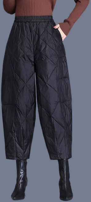 여성용 가을 겨울 오버사이즈 얇은 면바지 중장년 8부 패딩 면바지 뉴타임즈