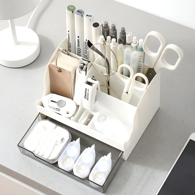 태은랩 스마트 책상정리 다층 분할 투명서랍 데스크 수납함, 1개, 화이트