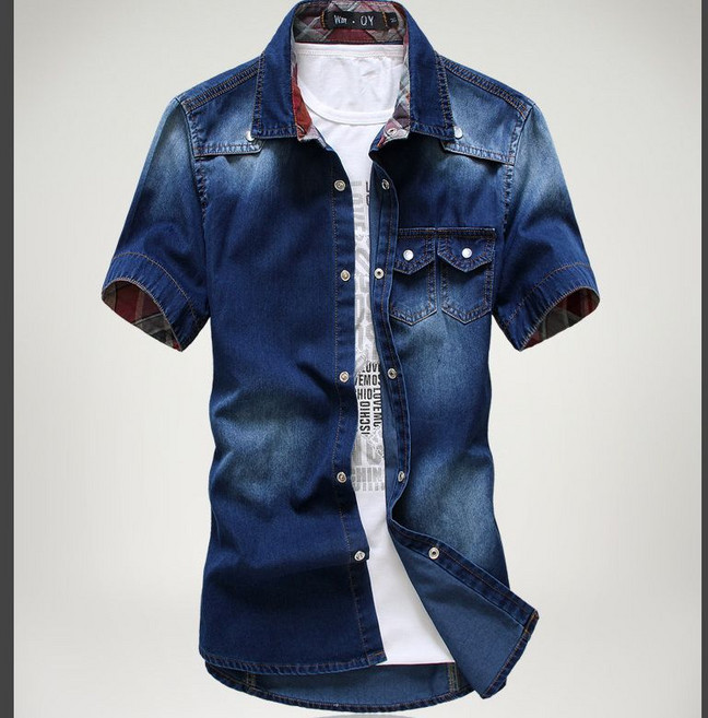 남성 반팔 데님 셔츠 봄 여름 캐주얼 남자 반팔 남방 상의 슬림핏 데일리 데님 반팔 남방 WGYZZF