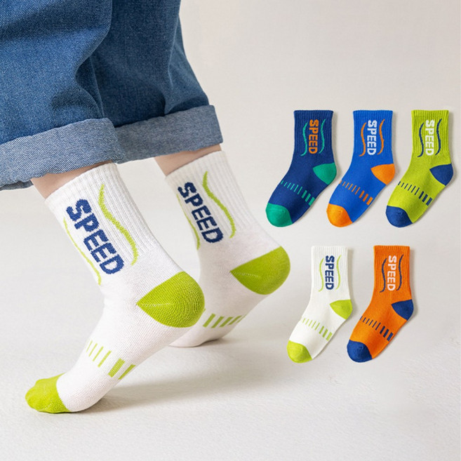 알앤엘 주니어 스피드 스포츠 중목 양말 아동 초등학생 운동양말 6~12세 5족 세트