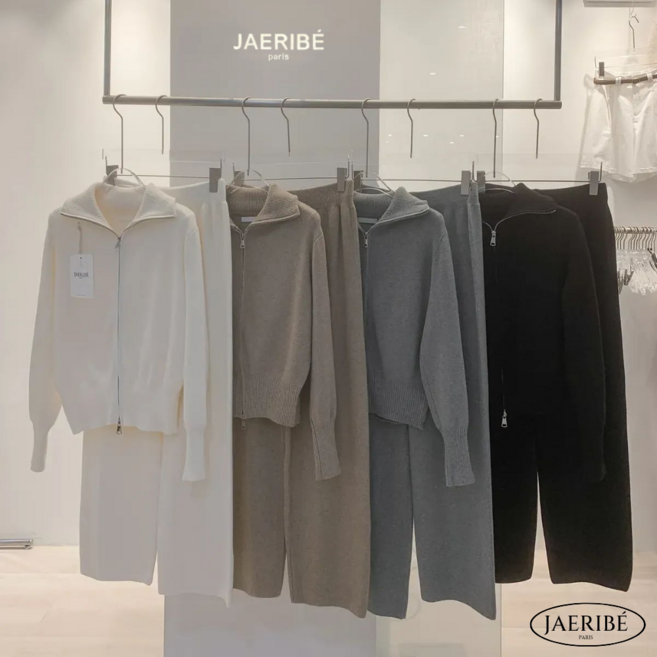 쩨리베 여성 봄 니트 하이넥 투웨이 집업 와이드팬츠 투피스 세트 4color