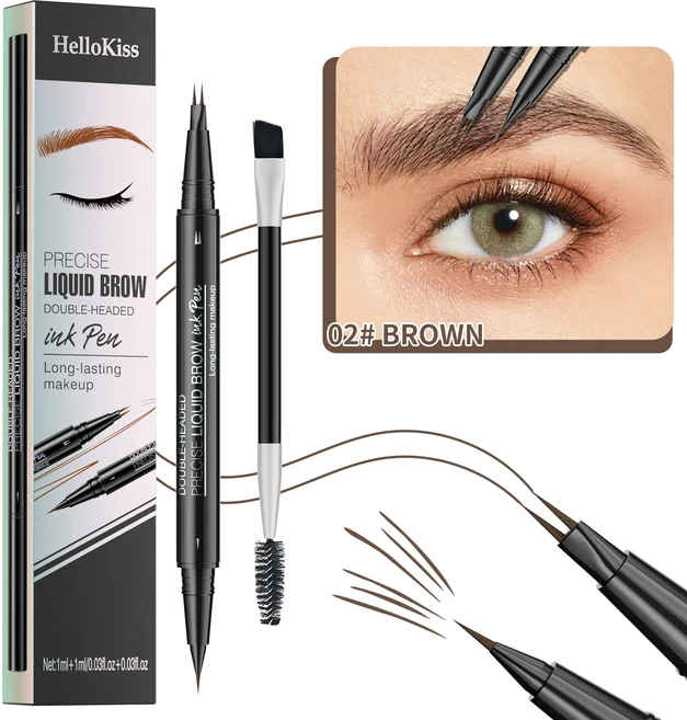 헬로키스 투프롱 리퀴드 아이브로우 펜슬 방수 및 땀 방지 와일드 더블 엔디드 2-in-1, 01 China Mainland, 01 Brown - 쿠팡