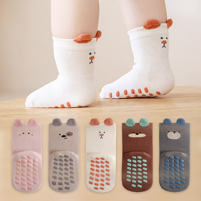 슈가앤 베이비 유아용 NK35 곰돌이(5족) 미끄럼방지 양말세트 유아 아기 보행기 양말