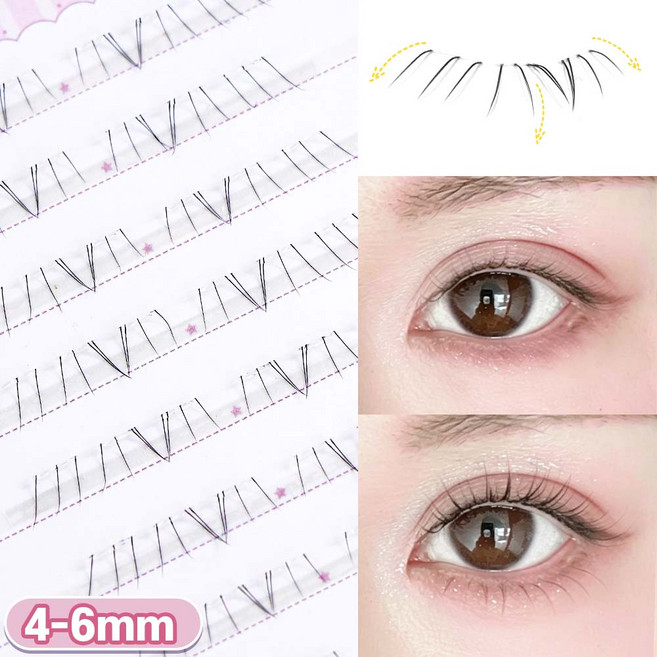 빈메이 노글루 언더속눈썹 4-6mm 타고난듯 얇은 자연스러운 언더래쉬 풀 필요없는 아랫눈썹 60pcs, 1개, 투명라인
