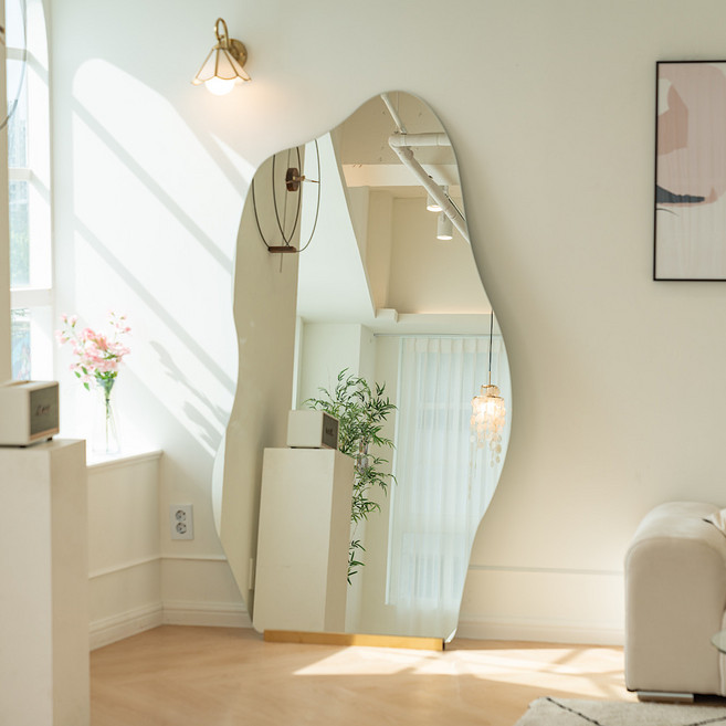 거울미인 조약돌 전신거울 비정형 노프레임 대형 와이드, 실버, 900x1800