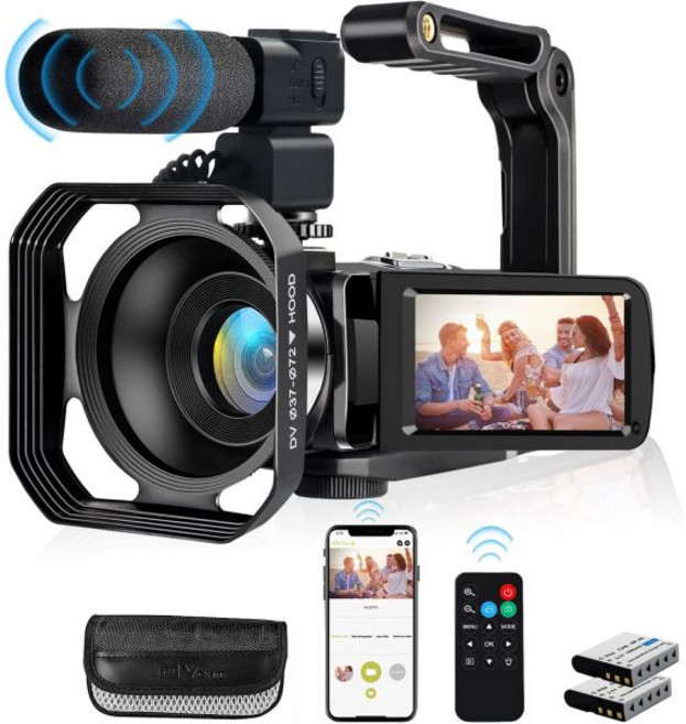 4K 비디오 카메라 캠코더 48MP UHD WiFi 유튜브용 18배 줌 3.0인치 터치스크린 디지털 마이크 스태빌라이저 렌즈 후드 리모컨 배터리 2개 218013, lovpo 4K 비디오 카메라 캠코더 48MP Ultr