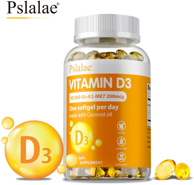 Pslalae 維他命 D3+K2 軟膠囊 50 000 IU, 120組
