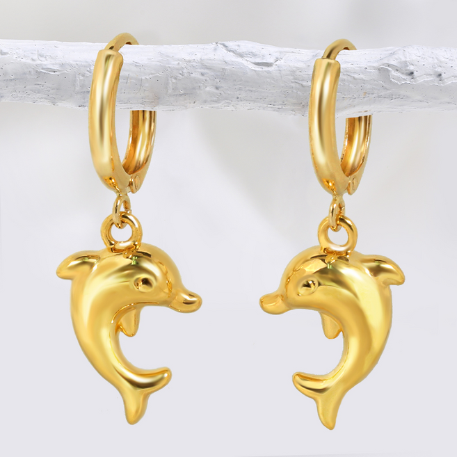 주리에떼 24K 순금 여성 데일리 럭키 돌고래 벨라돌핀 금 귀걸이 기념일 선물(14K/18K 원터치링)