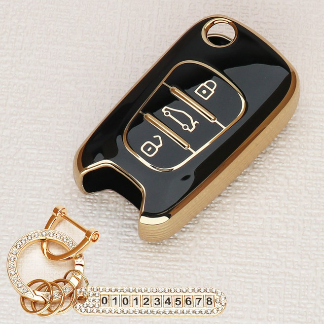 튜모 호환 자동차 스마트 TPU 차 키케이스 키링 키홀더 더뉴 팰리세이드 아반떼 쏘나타 그랜저 싼타페 투싼 아이오닉 캐스퍼, HK-03, 큐빅오링-블랙