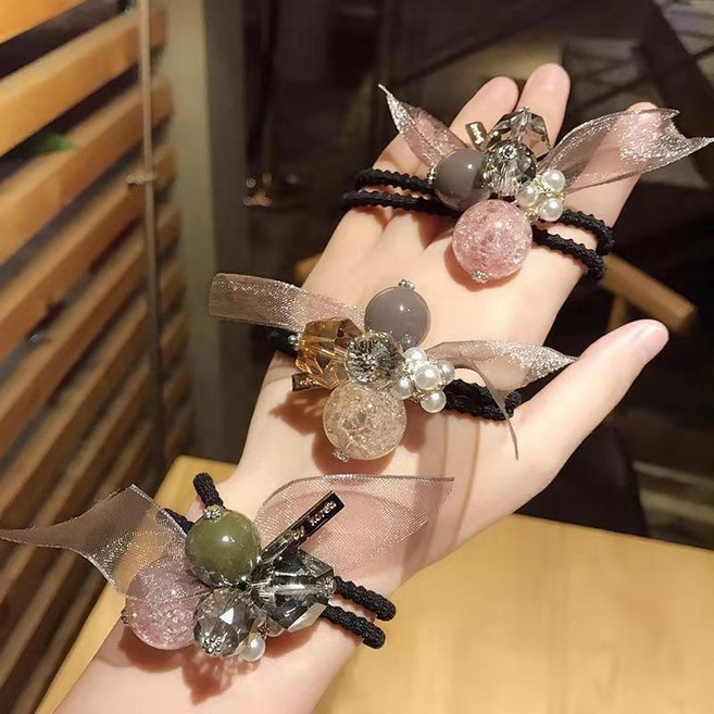 반짝이는 크리스탈 비즈 리본 헤어끈 3p 세트