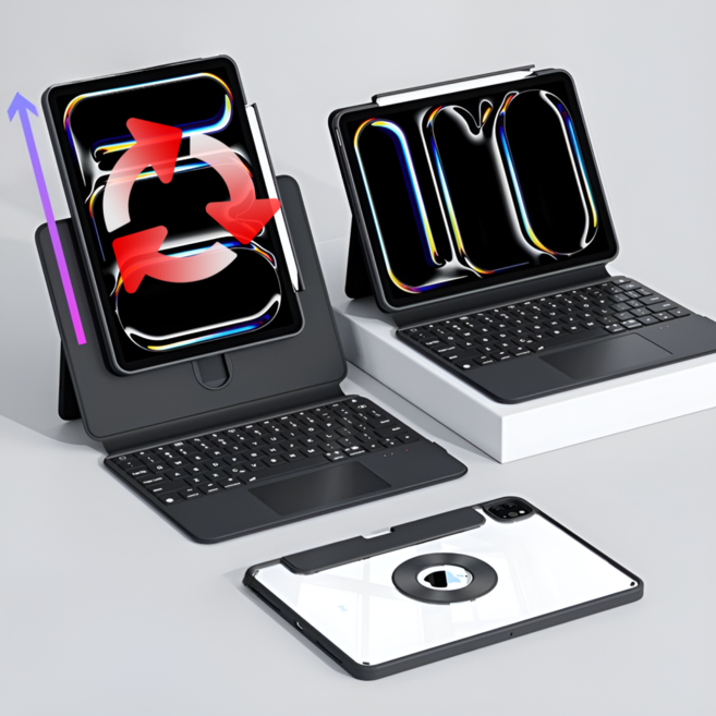 서온리 360 가로 세로 회전 아이패드 키보드 케이스 전기종 에어 6세대 2024 pro 프로 포함, 블랙 12.9인치 2018버전