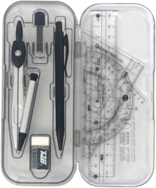 미룬토 제도용 초등 컴퍼스 룰러 각도기 삼각자 8종 세트(2종), 1개, 모난 모서리 케이스