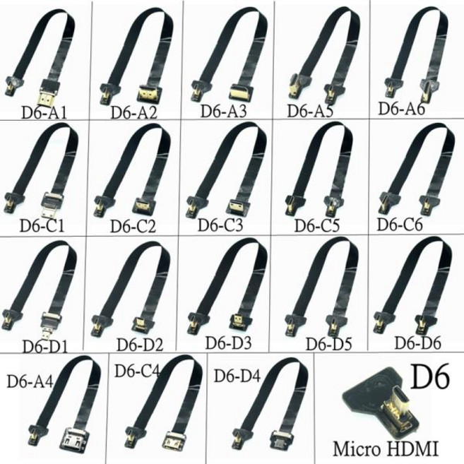 D6 리본 플랫 FPV HDMI 호환 케이블 마이크로 HDTV-미니 HD 90 도 왼쪽 오른쪽 업 어댑터 FPC 피치 20 핀, 16 D6-D1, 02 50CM, 1개