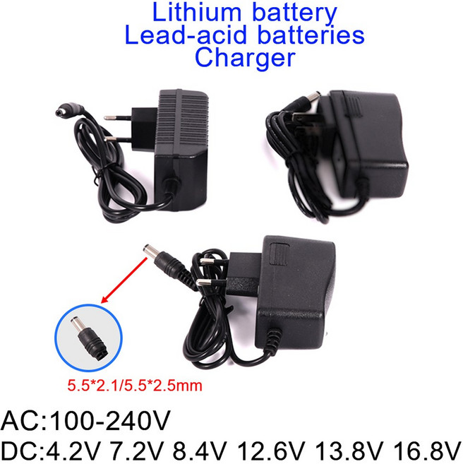 18650 배터리 충전기 전원 공급 어댑터 2V 2V 4V 12 6V 13 8V 16 8V 1A 2A AC 100V 240V 5MM 1MM, EU Plug, 4.2V 2000mA