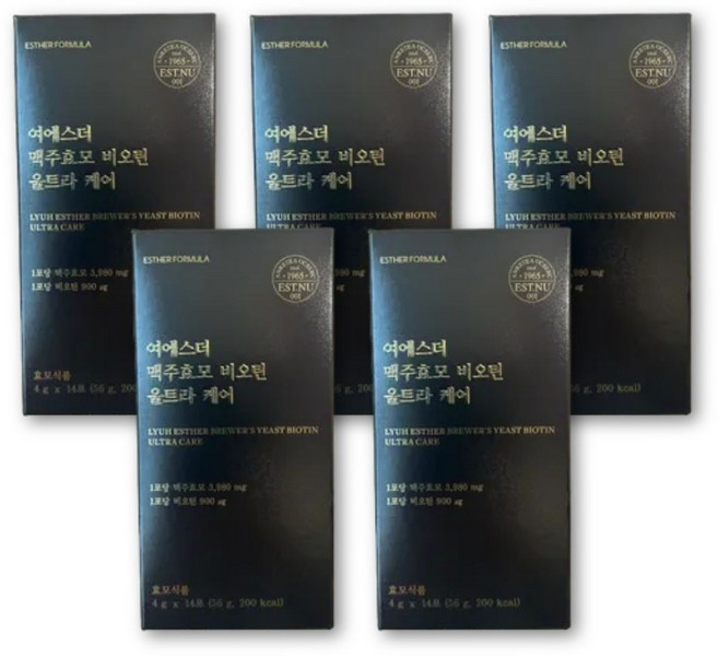 여에스더 여에스터 독일산 프리미엄 맥주 효모 비오틴 울트라 케어 아누카사과 블랙푸드 검정콩 흑미 다시마 추출 분말 판토텐산 엘 L 시스틴 시스테인, 5세트, 14회분