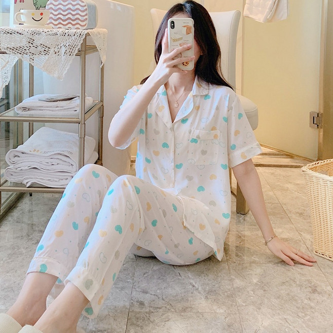 엘라운지 여성 사계절 반팔 긴바지 파자마 잠옷세트