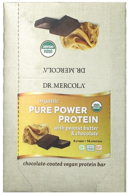Dr. Mercola 유기농 퓨어 파워 프로틴바 피넛 버터 및 초콜릿 맛 12개입 개당 52g 1팩, 1개 - 쿠팡