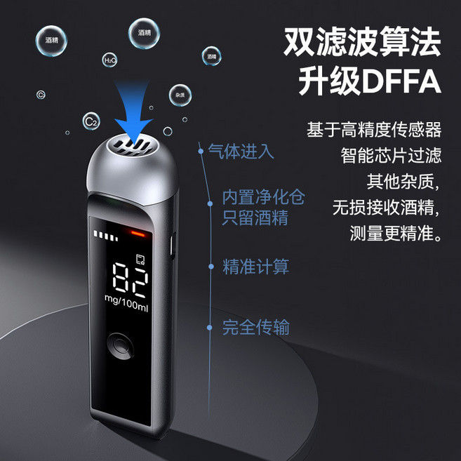 專業級高精度酒精測試儀 呼氣式酒駕檢測 電化學感測器 升級DFFIA雙濾波算法, 1個, 曜石黑【升級內置進化倉+精準數值】