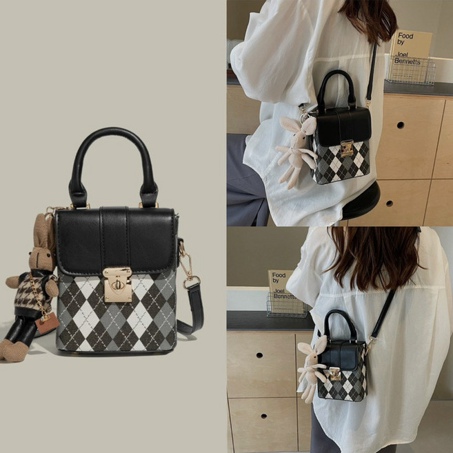 格紋兩用手機包, 黑色格紋