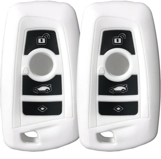 BMW 3버튼용 3 5 7 시리즈 A형 (호환가능) 실리콘 스마트키 케이스 1+1, 화이트, 2개