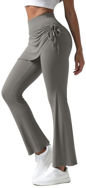 플레어 레깅스 포켓 포함 하이 복부 XS 힙업 웨이스트 없음 회색 부츠컷 여성용 팬츠 보호 솔기 요가