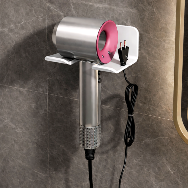 무타공 헤어드라이기걸이 고데기거치대 드라이기고데기거치대 화장실드라이기걸이, 화이트, 1개