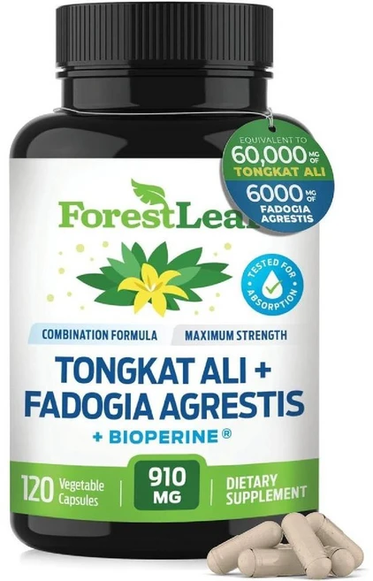ForestLeaf 통캇 알리 + 파도지아 아그레티스 보충제 BioPerine 함유 롱잭 300g 테스트 근육 및 근력 캡슐 120정, 1개 - 쿠팡