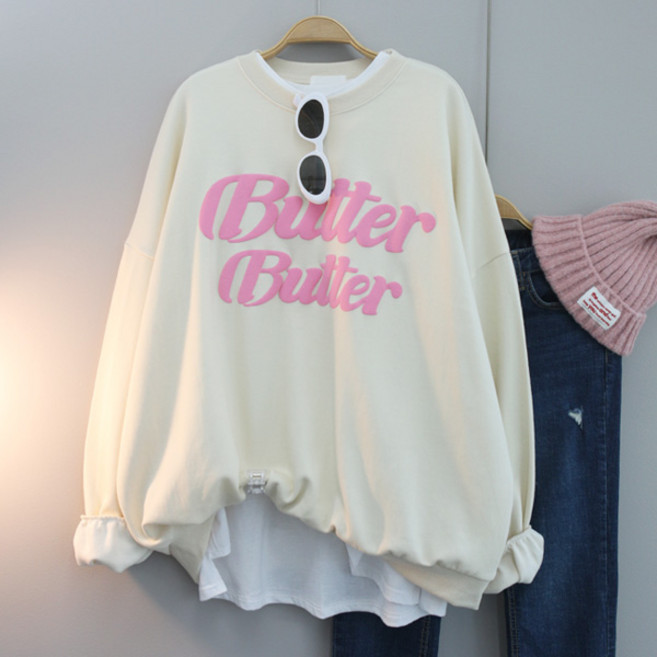 달콩 여성 빅사이즈 봄신상 롱맨투맨 BUBU발포나염오버핏맨투맨