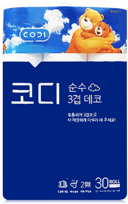 코디순수데코 3겹30롤 고급화장지 휴지 30m 개업이사 선물용, 30개입, 1개