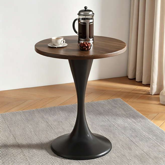 HN Quality Home 튤립 원형테이블 60/70/80cm 거실 소파사이드 협탁 카페테이블 원탁 식탁, 2인용, 월넛